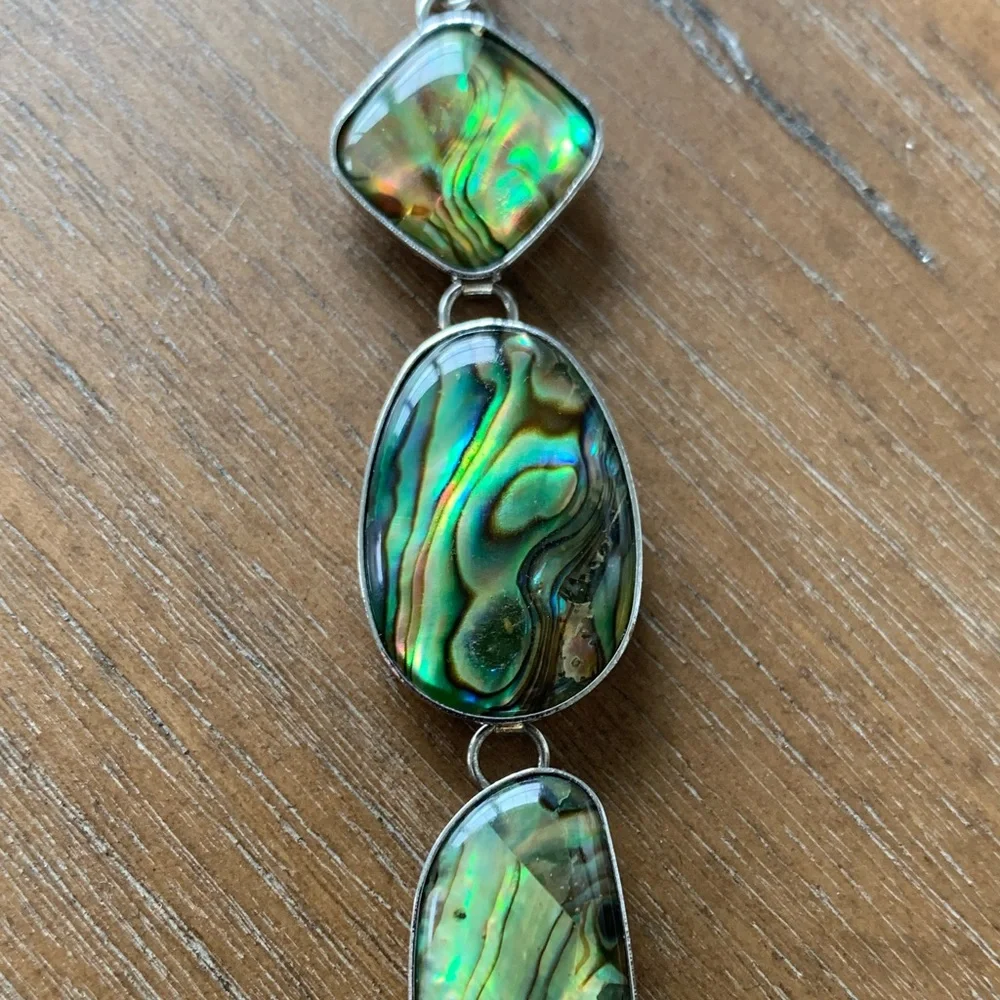 Vintage Sterling Silver and Abalone bracelet 7” - 8” Boho Healing